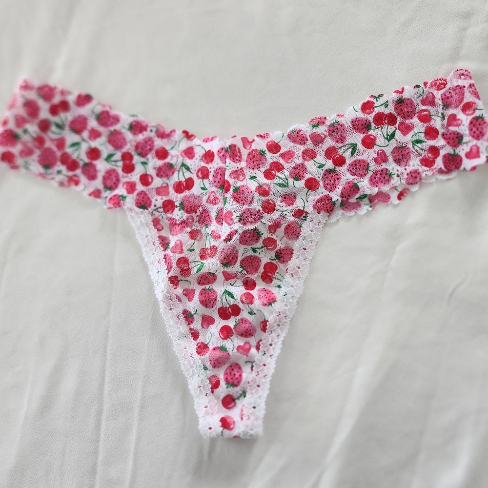 Cherry Heart Low Rise Thong Print Lace Bottoms